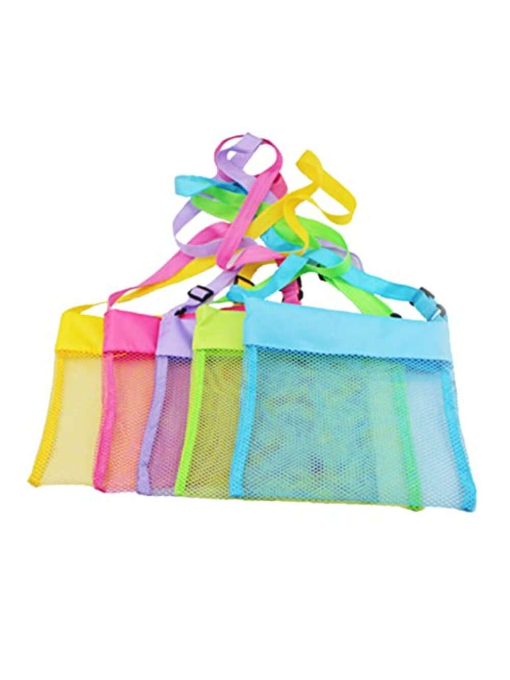5-Pack Kids Mesh Shell Collecting Beach Bags Adjustable Straps